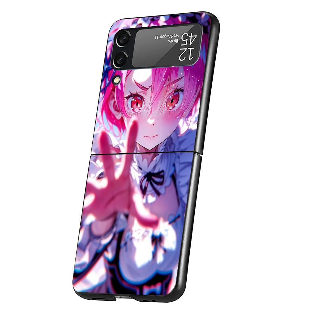 R-Rem Re Zero Anime Cover Phone Case For Samsung Galaxy Z Flip 7 6 5 4 3 5G Flip7 Flip6 Flip5 Flip4 Flip3 Black Fundas Shell