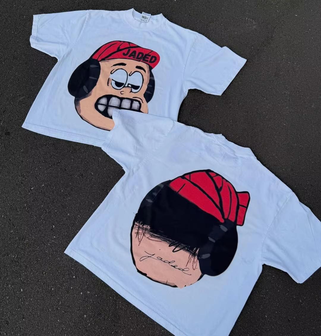 

American Gothic Fashion Personality Funny Anime Pattern Print Round Neck Men s T-shirt Y2K Retro Hip-hop Outfit Couple Outfit 4XL