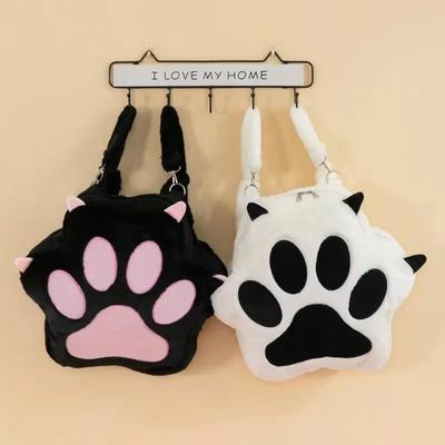 JK Girls Bag Cute Cat Paw Plush Backpack with Adjustable Straps Soft Furry Purse  Cartoon Backpack for Women Girls