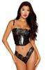 Bustier Noir Avec Armatures En Simili Cuir, String Assorti Dg13655 Blk