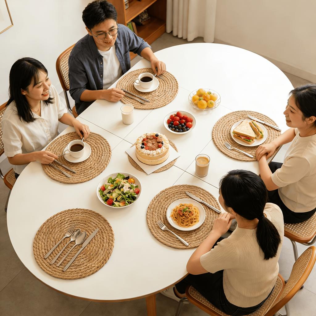 Handwoven Rattan Placemats Round Heat Insulation Pot Mats Bohemian Coaster Natural Western Placemats Dining Home Wedding Decor