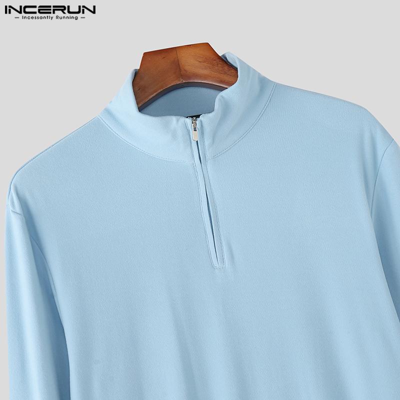 INCERUN Men Turtleneck Long Sleeve Zip-ip High Splits Long Tunic Tops Pullovers