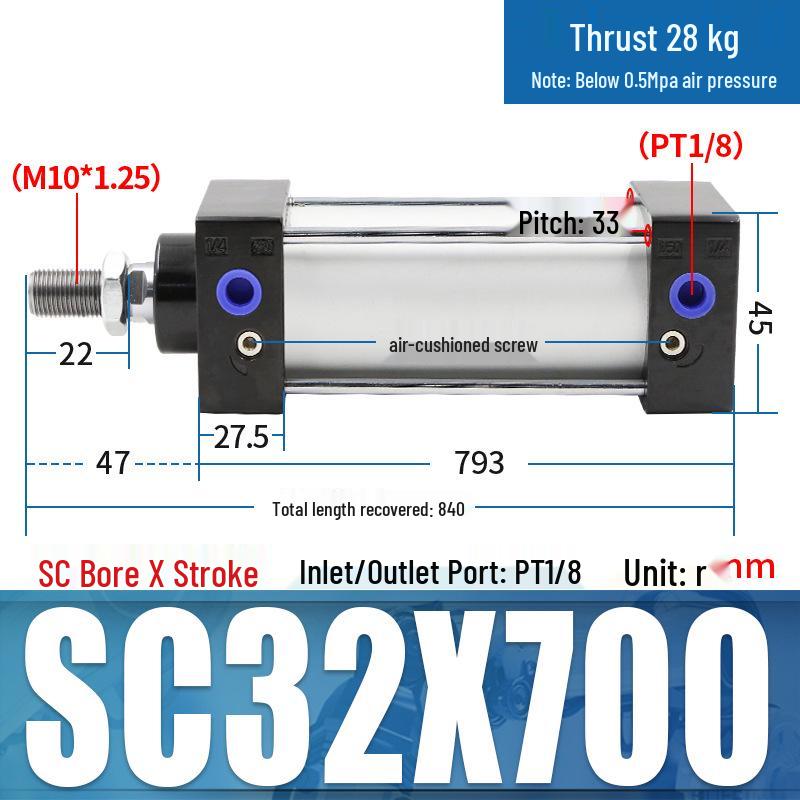 SC63 High Thrust Small Pneumatic Cylinder, Model SC40/50/80/100*125X150X200X500-S