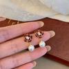 Silver Needle Diamond Pearl Flower Earrings: Retro, High-End Stud Accessories for Women