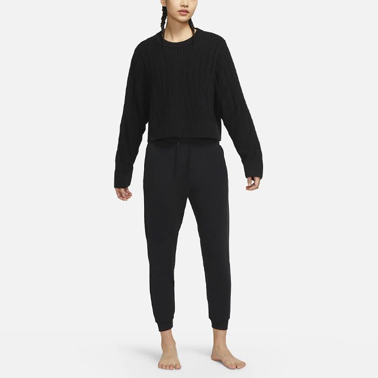 Nike Yoga Wool Blend Solid Color Crewneck Sweater Women sweater Black DM6993-010