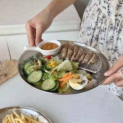 Tragbare Wiederverwendbare Picknick-Essplatte 14/17/20/23/26cm Runde Form Esstablett Edelstahl Stapelbare Dessertplatte Picknick