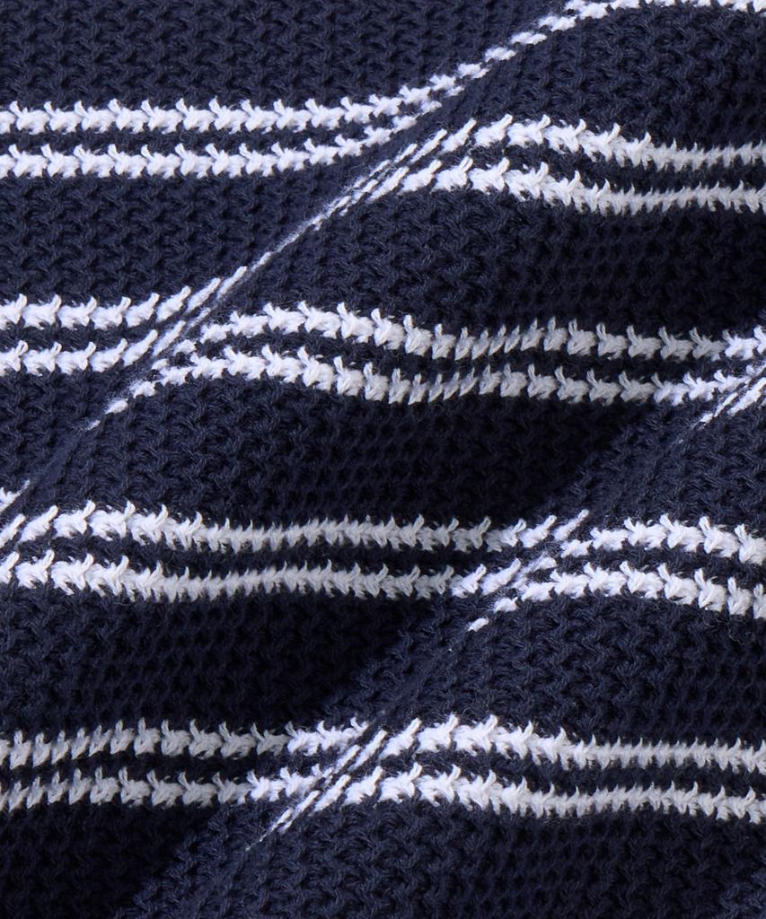 AGOD Collar Button Stripe Half Knit [Navy]