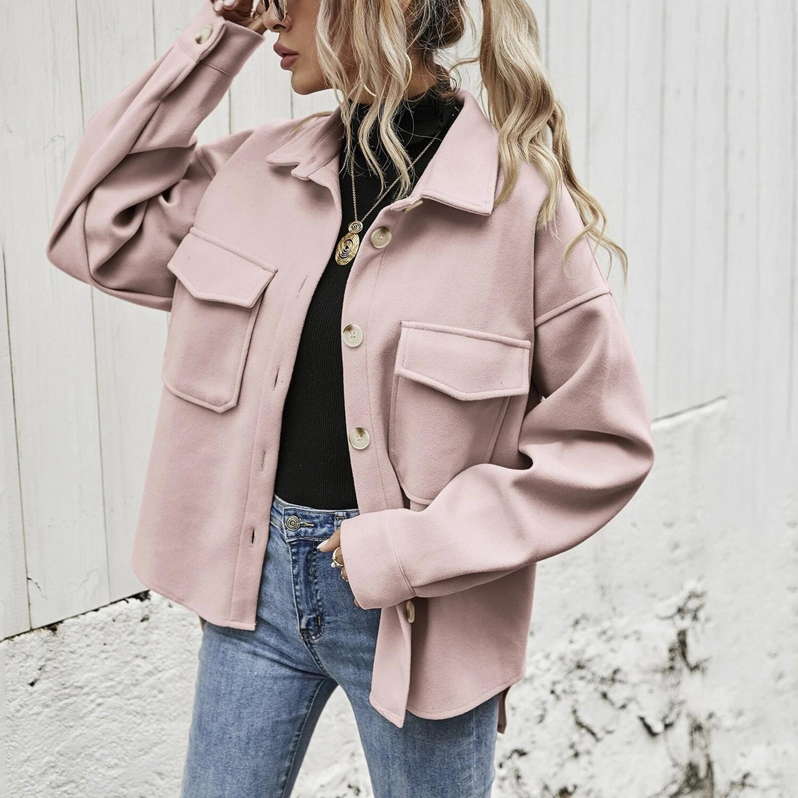 Женская модная однобортная рубашка с длинным рукавом и карманом — фото 5