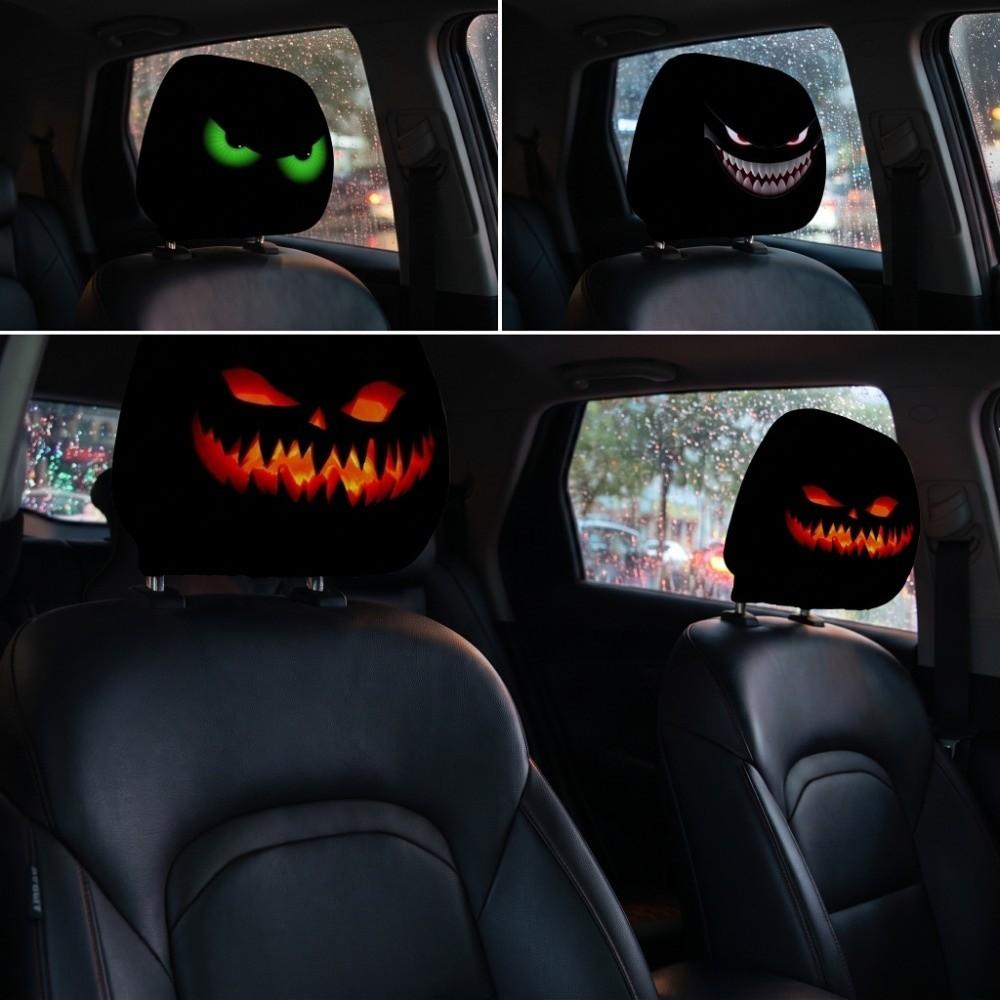 2PCS Funny Face Printing Car Seat Cover Black Car Headrest Protector Car Headrest Cover  Halloween