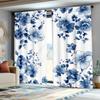 Set med 2 Blå Blommig Akvarellgardiner Draperier Sovrum Vardagsrum Mörkläggande Tillverkad Polyester Fönsterbehandling