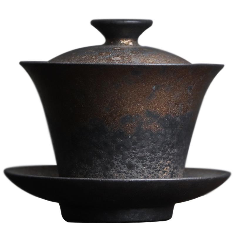 Винтажная stoneware крытая миска Ручная работа Керамика Чайная церемония Кунг-фу Широкое горло Ручка для захвата Чайная миска Чайный набор