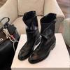 [Ushilai] Chelsea Pleated Retro Short Boots Women's 2025 Winter New Thick-soled Temperament Versatile Medium Boots