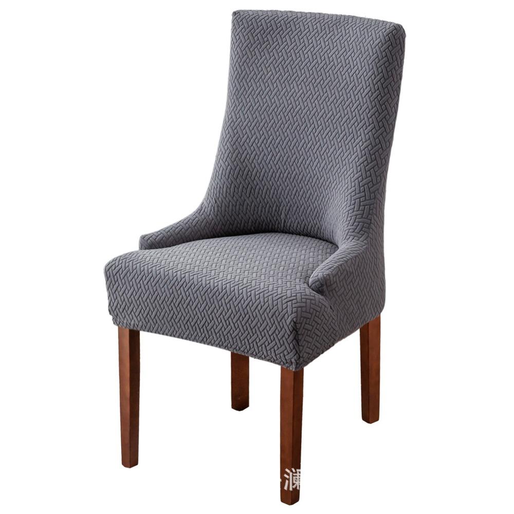 Stretchable Chair Seat Covers Long Plaid Jacquard Armchair Slipcovers Solid Color Elastic Dining Chair Covers