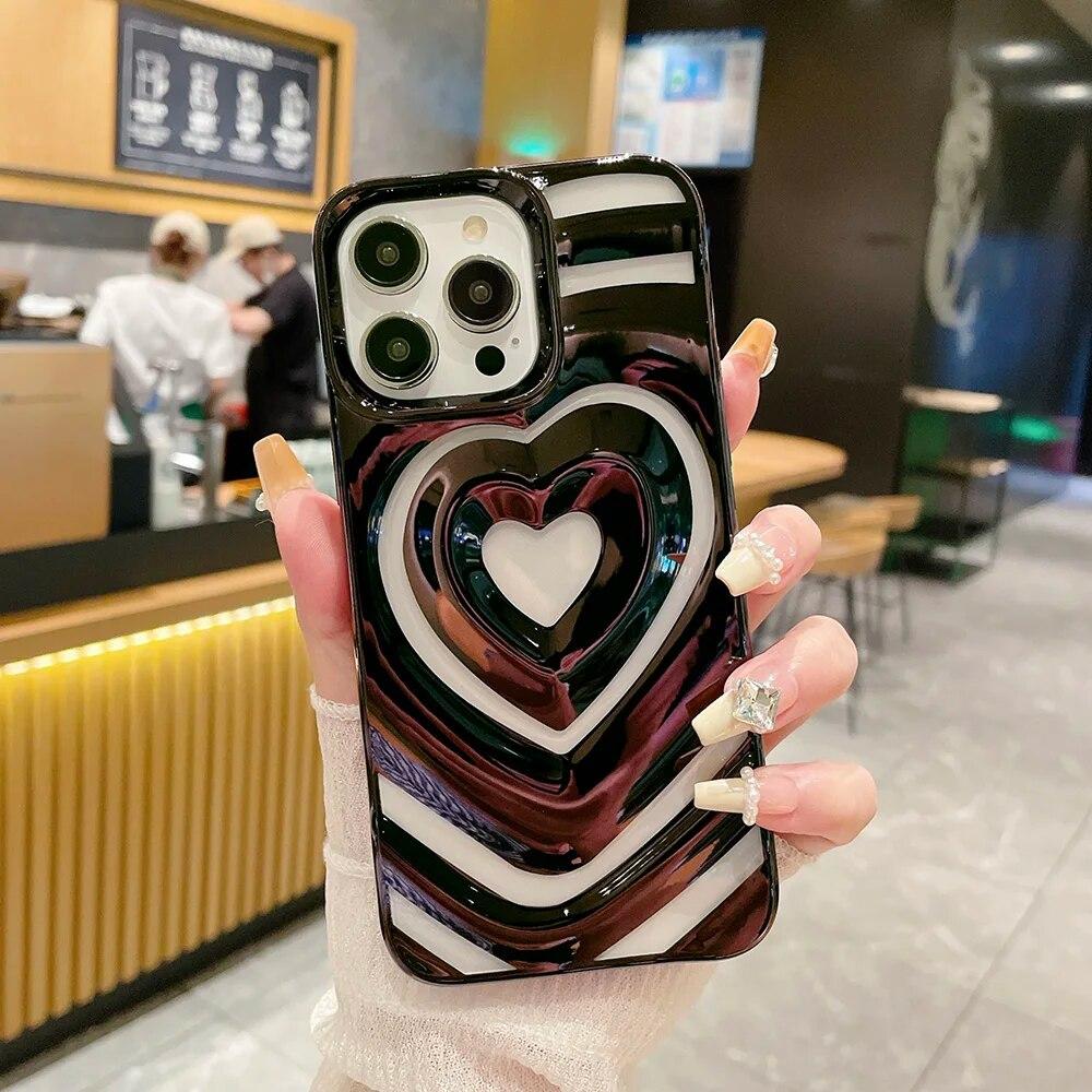 Love Heart Phone Case For iPhone 11 Case iPhone 14 Pro 13 12 Pro Max 13promax Shockproof Silicone Electroplate Bumper Cover Capa