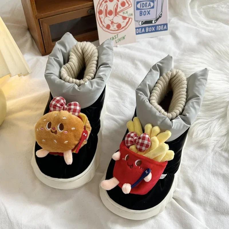 Fashion Hamburg Fries Women Snowy Boots New  Winter Korean Edition Plush Thermal Comfort Cotton Shoes Outdoor Flat Casual Soft Shoes
