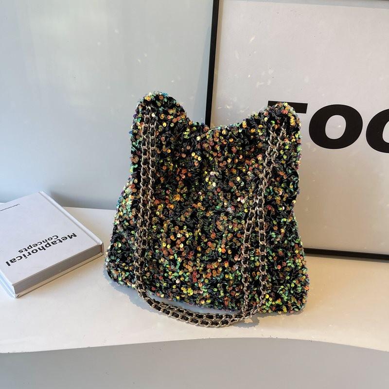 Модная высококачественная большая сумка-тоут для женщин с привлекательными пайетками Black