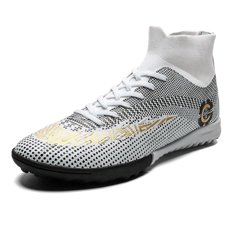 

2025 высокие футбольные бутсы мужские и женские кожаные со сломанными шипами тренировочные бутсы большого размера носки FG длинные шипы спортивная обувь 45