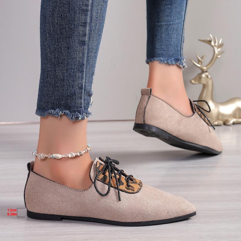 Fashion Women's Fashion Low Heel Shoes Autumn New Pointed Head Suede Front Lacing Soft Sole Anti-slip Wear-resistant Low Top Shoes