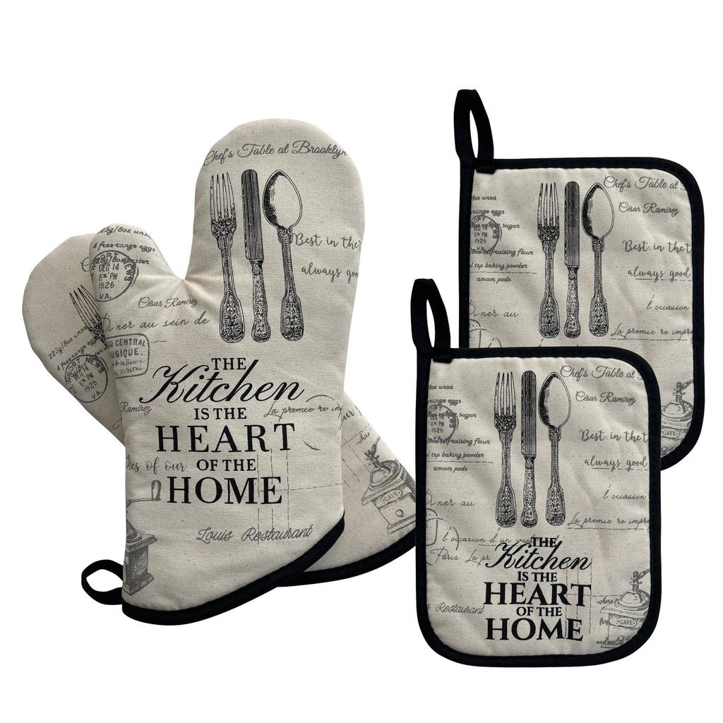 Retro Oven Mitts & Pot Holders 4-Piece Set with Heat Insulation Coating