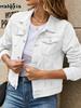 New Women's Fashion Denim Jacket Trendy Reverse Pocket Single Button