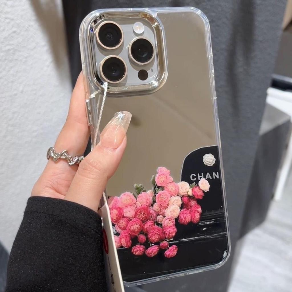 Bouquet Makeup Mirror Phone Case For IPhone 17 17E 16E 16 15 14 Pro 13 12 11 17 Max 16Plus Shockproof Silicone Cover Fundas