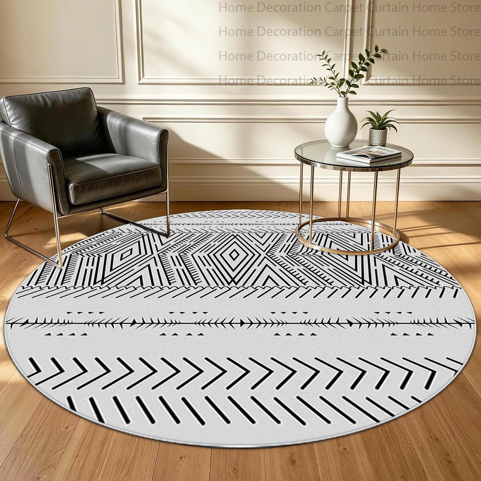 Zwart Witte Zebra Patroon Geometrische Ronde Tapijten Zacht Huisdecor Wasbaar Antislip Slaapkamer Tapijt voor Woonkamer Lounge Vloermat 1.9ft(60x60cm)