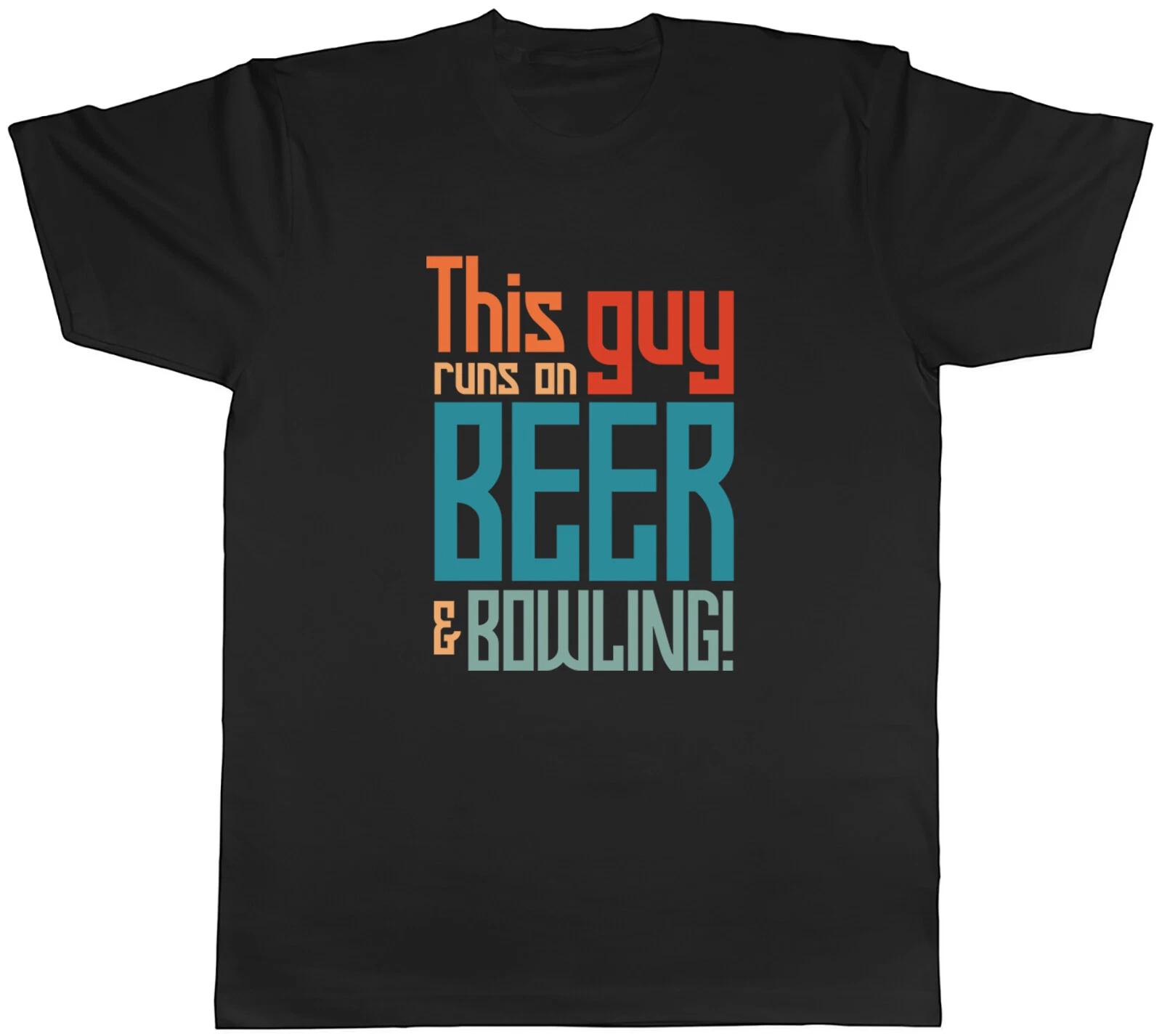 Beer Bowling Mens T-Shirt This Guy Runs on Beer & Bowling Funny Tee Gift XL