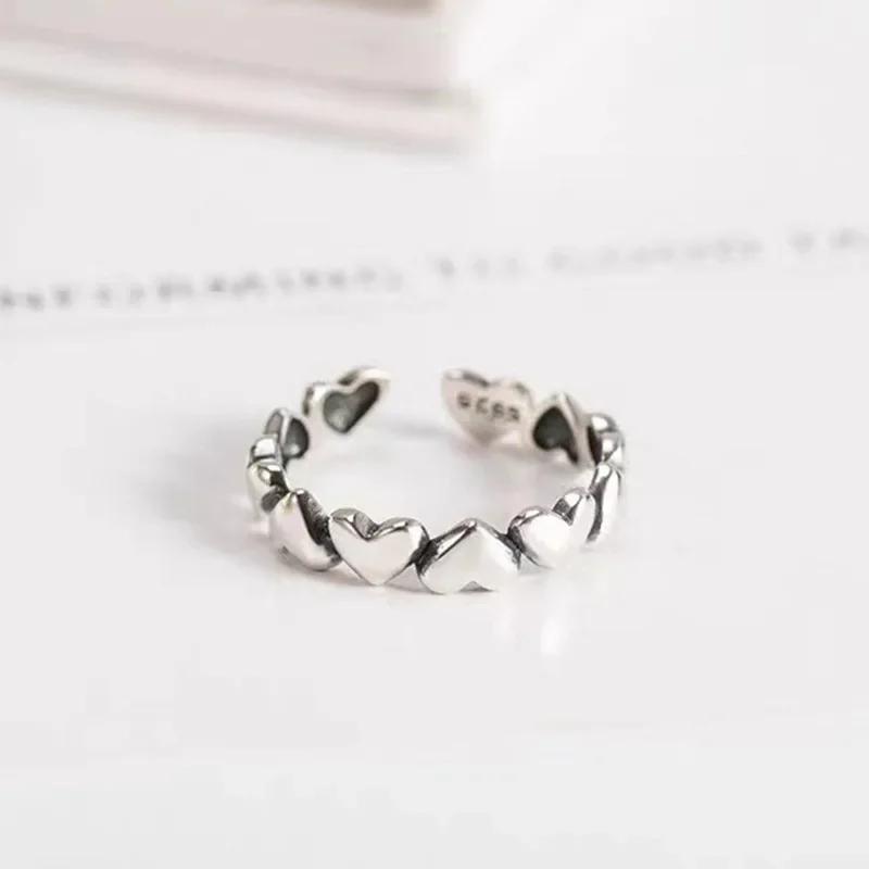 

Genuine 925 Silver Stackable Open Ring Heart Finger Rings for Women Wedding Anniversary Jewelry Anel Size Adjustable