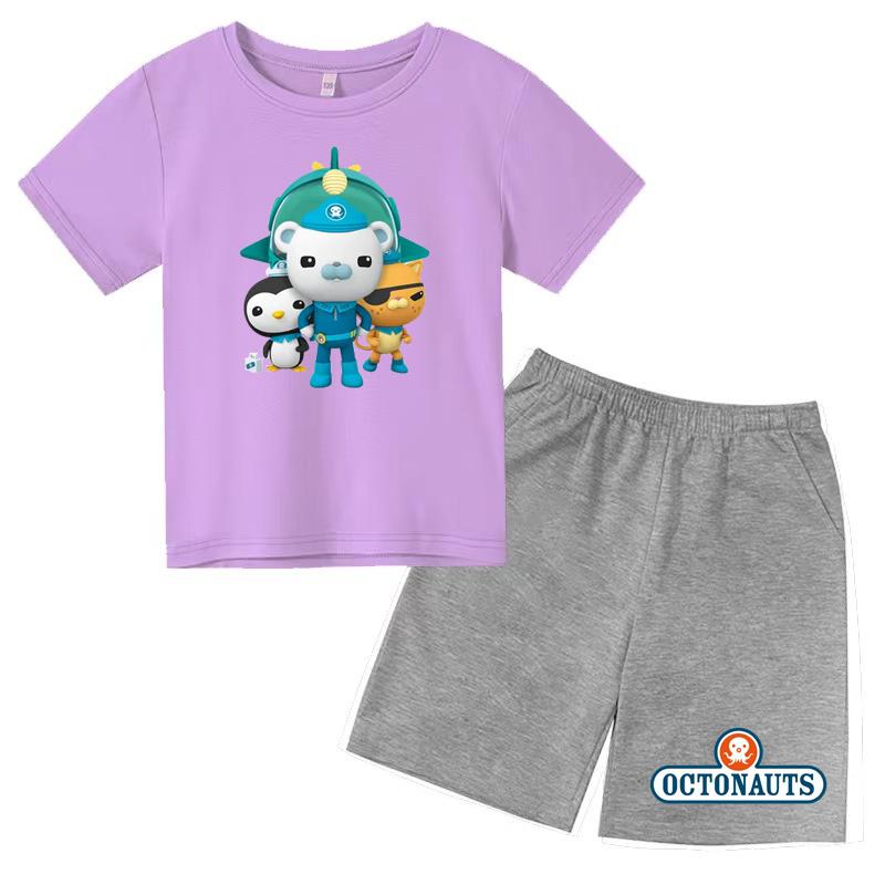 Kids Summer Cartoon Animated Print Set Summer Sports Set T-shirt + Shorts Charming 2-piece Outdoor Wear for Boys and Girls