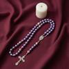 Nazareth Store Purple Pearl Bead Rosary FlowerMetal Necklace Beads Miracle Medal & Cross Rosary Unisex, 1.6" X 0.6" X 21.30", Zinc, No Gemstones.