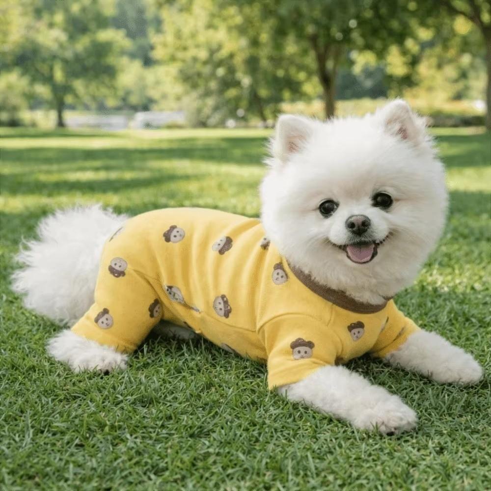 Warm Dog Jumpsuit Cartoon Printed Belly-Hugging Dog Pajamas Soft Dog Home Clothing Pet Sleepwear