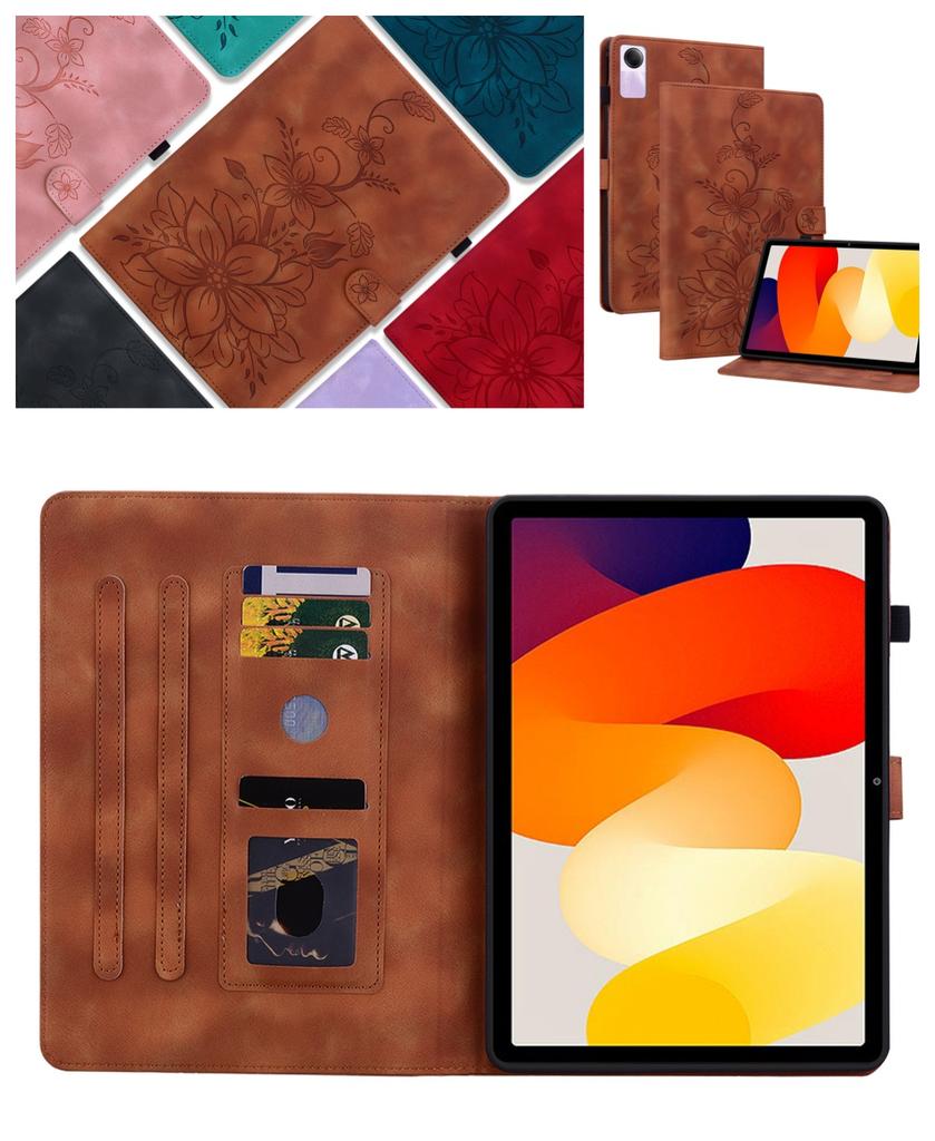 Für Xiaomi Redmi Pad SE (Modelle 23073RPBFG). Tablet-Hülle aus PU-Leder mit exquisitem floralem Prägedesign