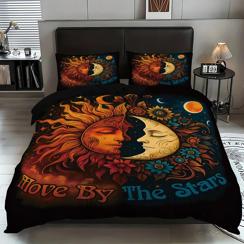 Quilt Cover Three-Piece Sun And Moon 3D Digital Printing Bed Kit Grinding Quilt Cover Pillowcase