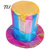 Waterproof Glossy Performance Hat Magician Top Hat, Colorful Wide Brim Retro Striped Halloween Carnival Costume Accessory for Costume, Mardi