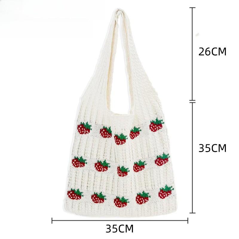 Large Capacity Strawberry Woven Tote Bag Knit Crochet Durable Womens Handbag with Spacious Compartments