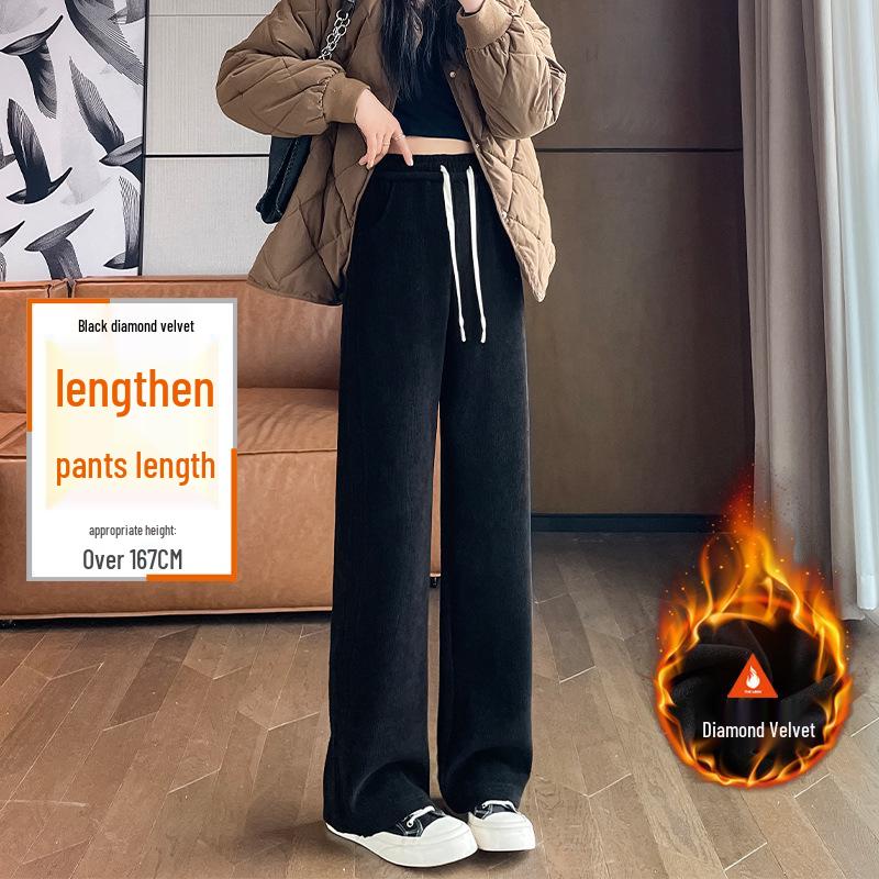High-Waisted Fleece-Lined Wide-Leg Women's Pants for Autumn/Winter - Casual, Petite, and Straight-Leg Sports Sweatpants.