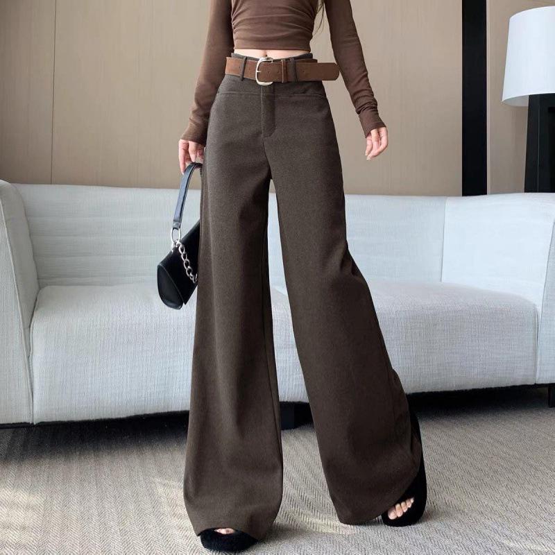 

Women s American-Style High-Waisted Wool Wide-Leg Pants with Belt - Autumn/Winter, Loose, Floor-Length, Slimming Suit. M for 100-110 jin