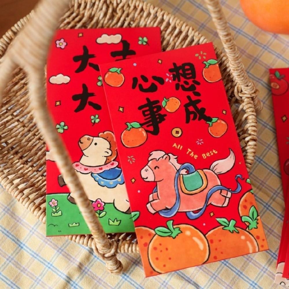 6pcs Traditional Style Chinese New Year Red Envelope Paper Lucky Red Pockets  Marriage Occasion