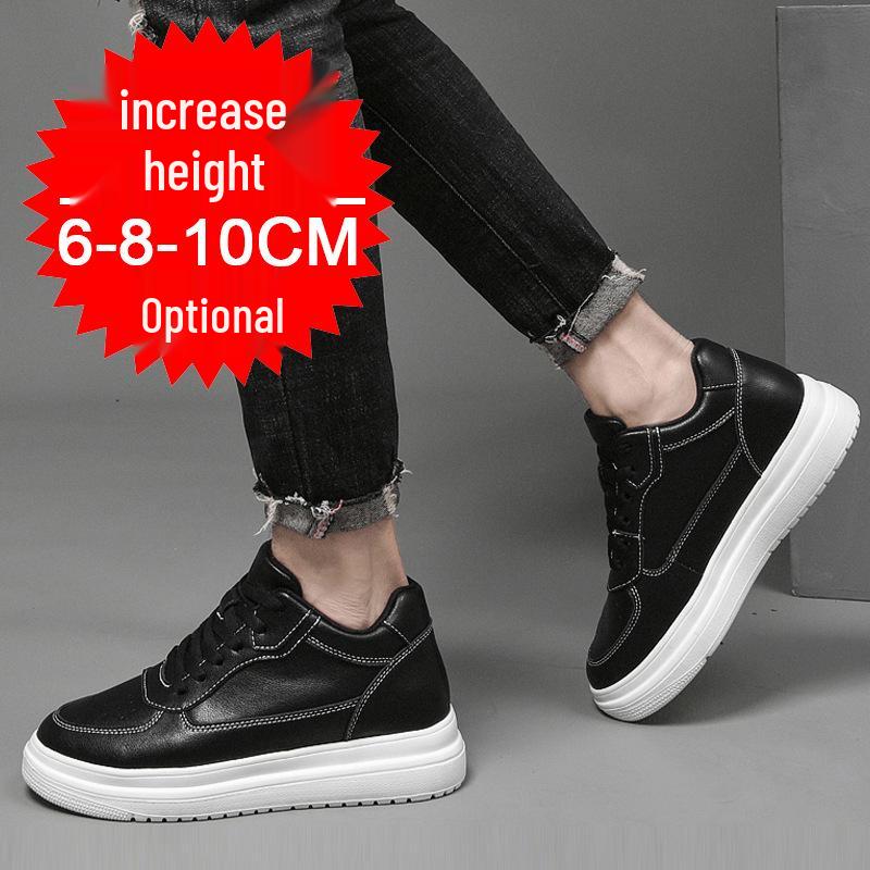 Men's Breathable Skate Sneakers - 10cm Invisible Lift, Thick Sole, White Casual Shoes