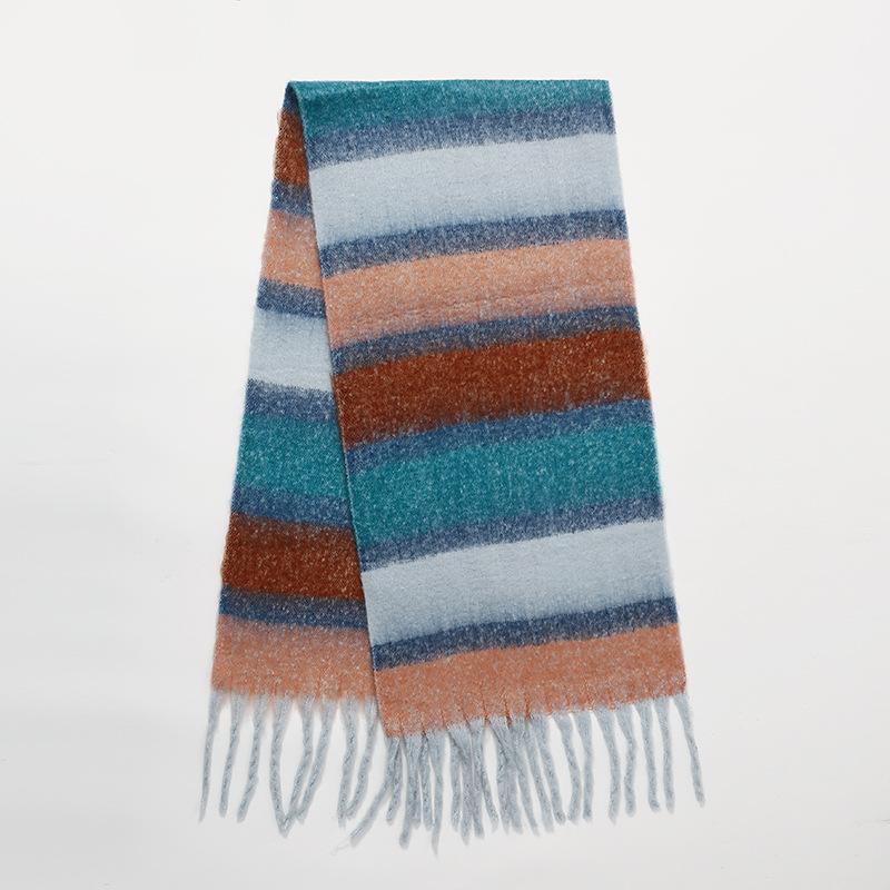 Striped Scarf Women's Autumn and Winter High-end Sense Mohair Color Warm Versatile Shawl Atmosphere Scarf Tide