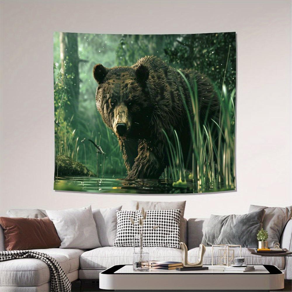 1Pc Bear in Forest Tapestry Wall Hanging, Decorative Fabric Poster for Bedroom, Living Room, Dorm & Home Decor