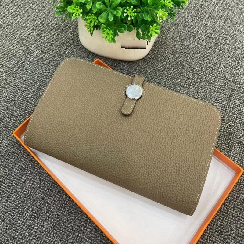 New Fashion Top Layer Cowhide Lychee Pattern Wallet Women's Long Style Handbag Leather Passport Clip Women's Bag