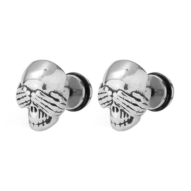 1 Pair New Style Gothic Dumbbell Stud Earrings For Men/Women Stainless Steel Punk Piercing Jewelry