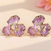 Cute Female White Pearl Purple Enamel Gold Color Flower Stud Earrings Lovely Bridal Wedding  For Women