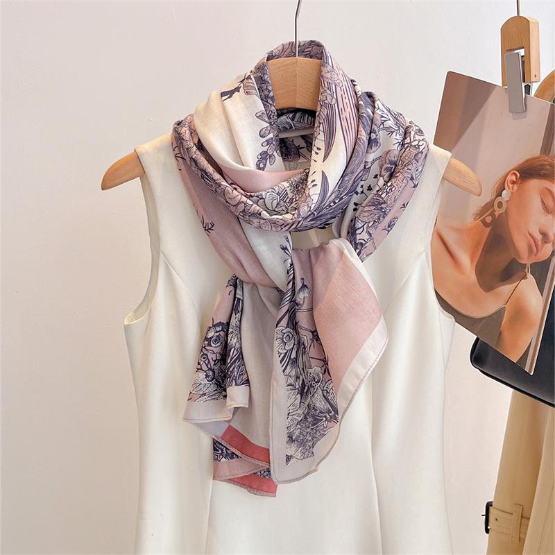 Floral Double Side 60*170cm Women Viscose Scarf Summer Beach Shawl Cotton Linen Feeling Tassel Pashmina Muslim Hijab Wrap Lady