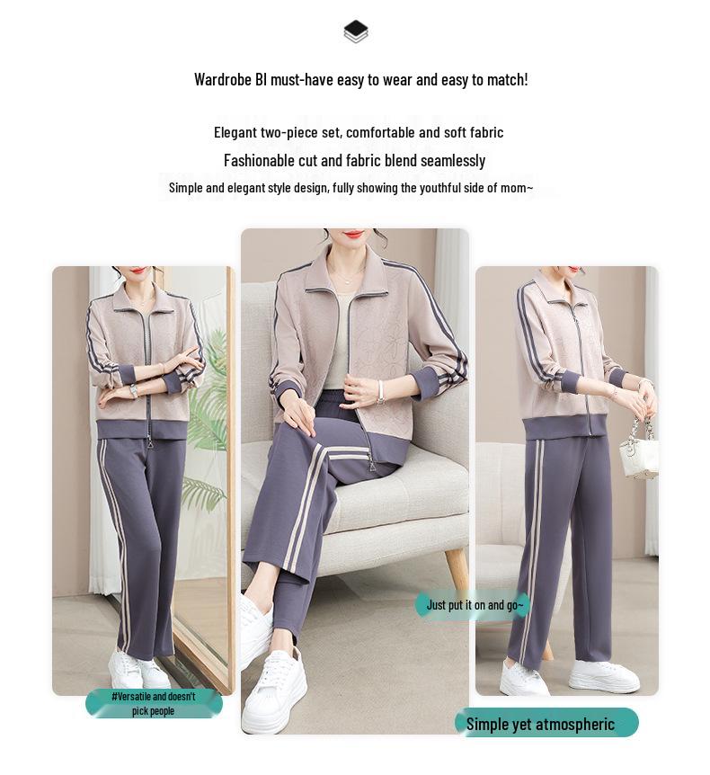 2025 Spring Tracksuit for Middle-aged Moms: Age-defying Casual Jacket and Top Set for Spring and Autumn