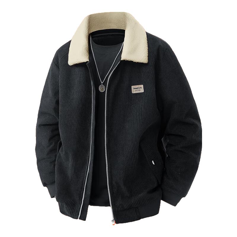 ROMON Men's 2025 Winter Corduroy Lamb Wool Lined Jacket