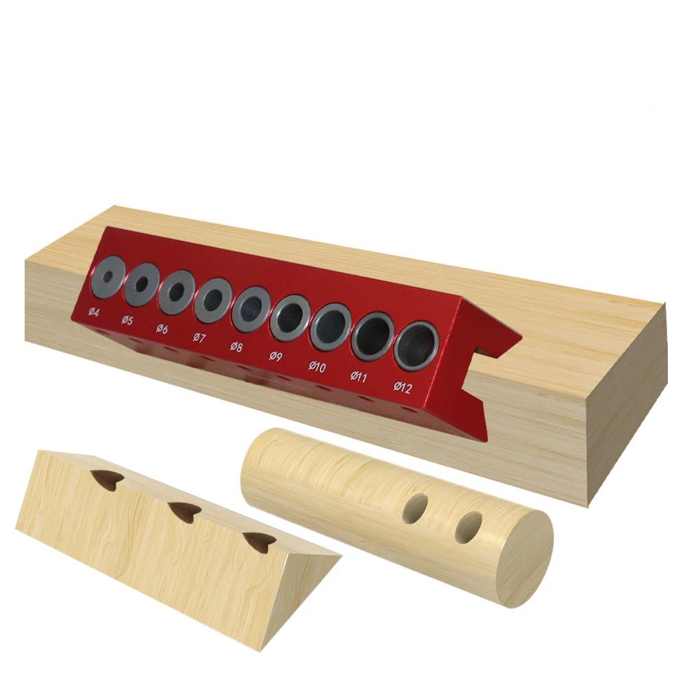 4-12mm Vertical Pocket Hole Jig Woodworking Dowel Drill Guide Self Centering 9-Hole Drill Bit Guide Jig Positioner Locator