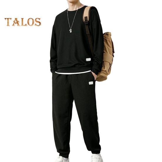 2Pcs/Set Fake Two Pieces Sport Suit Round Crew Long Sleeve Pullover Tops Elastic Waist Long Trousers Set Daily Wear