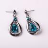 Women Fashion Water-drop Faux Sapphire Dangle Ear Studs Necklace Jewelry Set